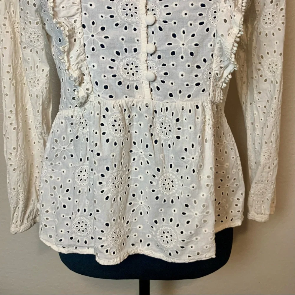 Madewell Eyelet Peplum Top 1/2 Button Up Ruffle White Size Small - Picture 4 of 16